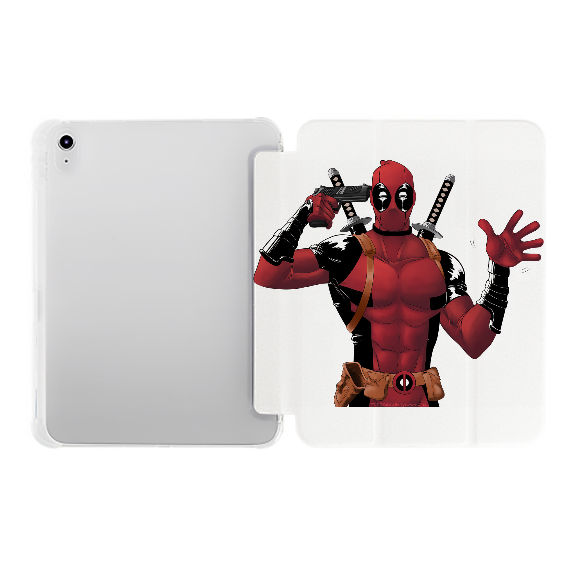 （画像用） Deadpool デッドプール IPad ケース ペン収納付き 三つ折りスタンド PUレザー×シリコン 対応機種9.5/10.5/10.9インチ